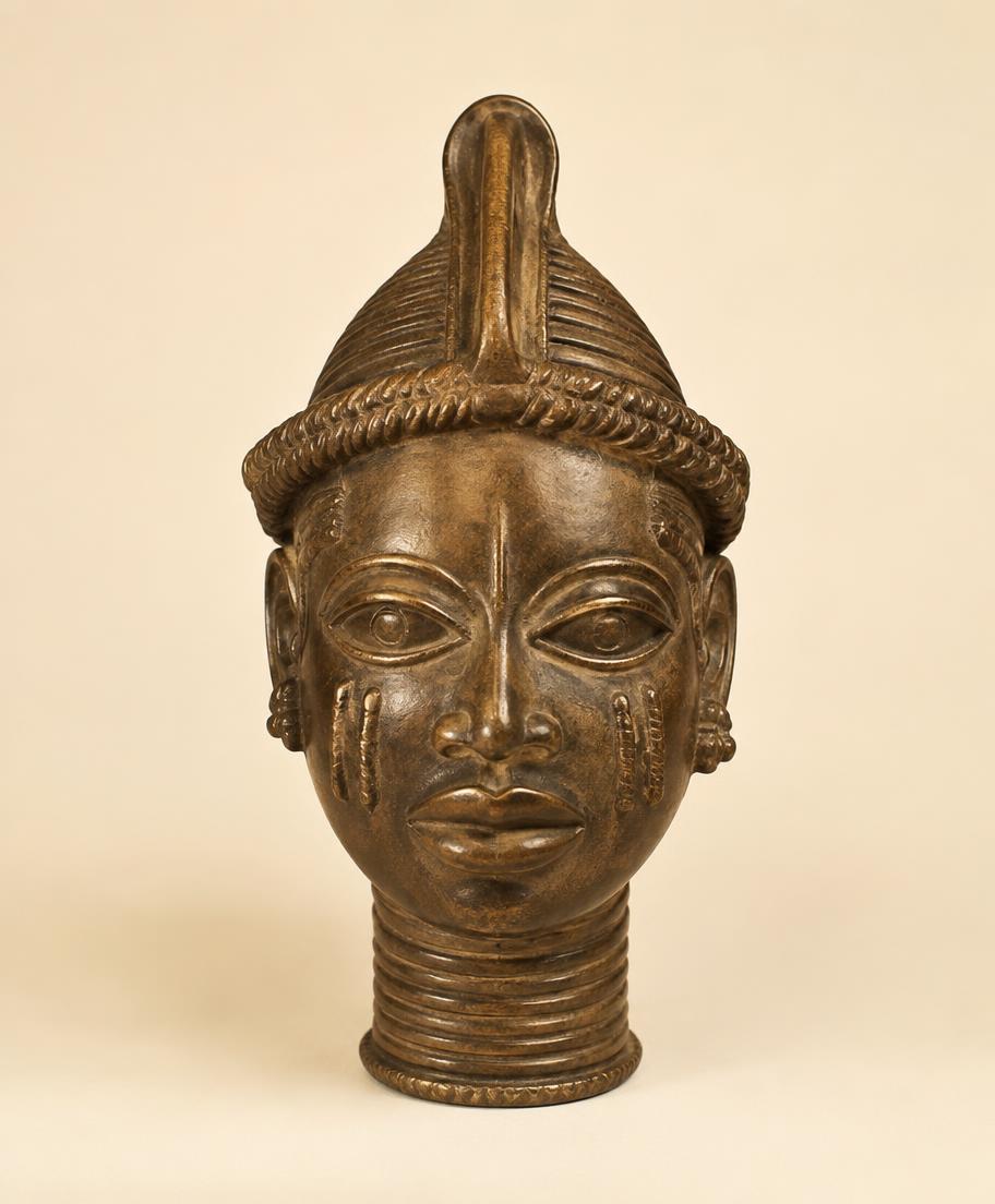 Cast bronze heritage head with aged patina